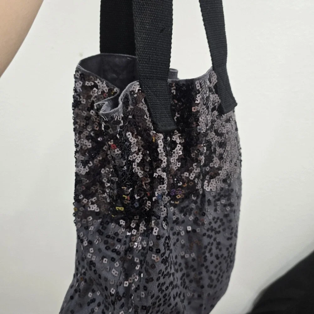 Aéropostale Canvas Tote Bag Grey with Silver/ Black Ombre Sequins -‎ Large...
